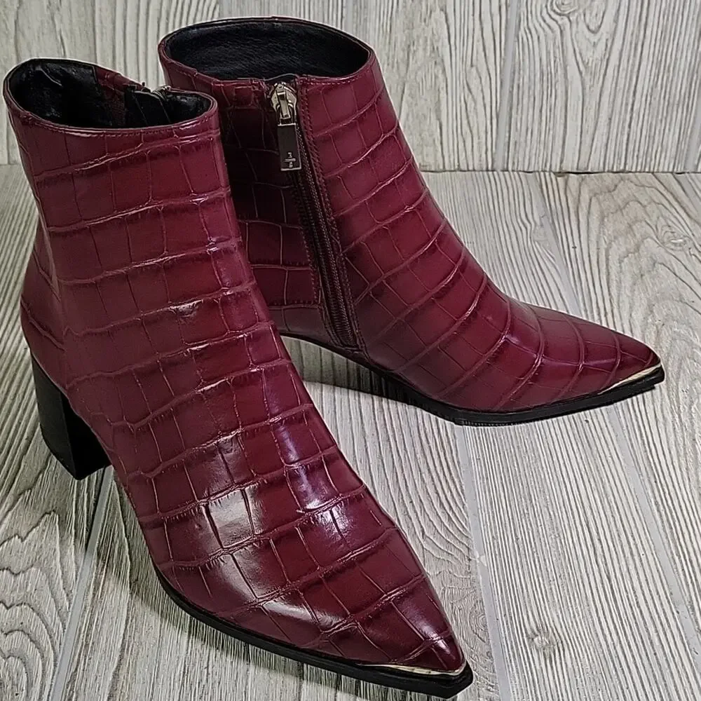 Kenneth Cole Roanne Burgundy Croc Print Ankle Bootie Womens Size 5.5 NEW - Picture 2 of 16